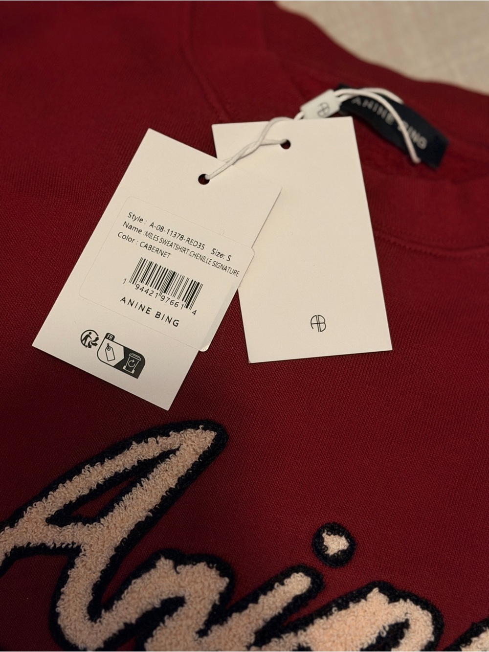 Brand 🆕 Anine Bing Miles Chenille Signature Sweatshirt - Picture 4 of 8